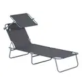 Outsunny Outdoor Foldable Sun Lounger, 4 Level Adjustable Backrest Reclining Sun Lounger Chair with Angle Adjust Sun Shade Awning for Beach, Garden, Patio, Grey - 1