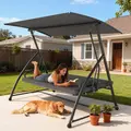 Outsunny Outdoor 2-in-1 Swing Chair Lounger 3 Seater Garden Swing Seat Bed Convertible Tilt Canopy W/ Cushion, Dark Grey - 2