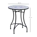 Outsunny Outdoor Mosaic Round Garden Table, Patio Bistro Coffee Side Table with 60cm Ceramic Top for Garden, Blue and White - 3