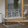 Outsunny Patio 2 Seater Rocking Bench Steel Garden Outdoor Garden Loveseat Chair w/ Decorative Backrest White - 2