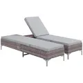 Outsunny Outdoor PE Rattan Sun Lounger Set of 2, Multi-position Backrest Adjustable Single Recliner Sunbed Daybed with Removeable & Washable Cushion, for Patio, Garden, Light Grey - 1