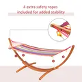 Outsunny Outdoor Hammock with Stand, Free Standing Hammock with Arc Wooden Frame and 200 x 100cm Fabric, Garden Swing Hanging Bed with Safe Ropes, Multicolour - 5