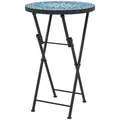 Outsunny Mosaic Outdoor Garden Table, 35.5cm Round Folding Coffee Table with Metal Frame for Balcony Terrace, Blue - 1