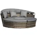 Outsunny Outdoor PE Rattan Garden Furniture with Cushioned, Patio Wicker Conversation Furniture Set, Round Daybed with Retractable Canopy, Coffee Table and Three Pillows, Dark Grey/Grey - 1