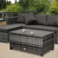 Outsunny PE Rattan Garden Coffee Table, with Glass Table Top - Grey - 9