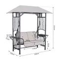 Outsunny Outdoor Garden 2 Seater Canopy Swing Chair Seat Porch Loveseat Vintage Hammock Cushioned Seat w/ and Side Drink Panel - 3