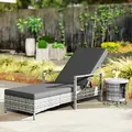 Outsunny Patio Rattan Sun Lounger, Dual Wicker Weave Outdoor Single Reclining Chair Furniture, 5-Level Adjustable Backrest w/ Removeable & Washable Cushion, Mixed Grey - 7