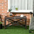 Outsunny PE Rattan Garden Side Table, Outdoor Coffee Table with X-Shape Frame, Mixed Brown - 7