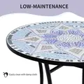 Outsunny Outdoor Mosaic Round Garden Table, Patio Bistro Coffee Side Table with 60cm Ceramic Top for Garden, Blue and White - 6