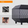 Outsunny Metal Square Fire Pit Outdoor Mesh Firepit Brazier w/ Lid, Log Grate, Poker for Backyard, Camping, Bonfire, Wood Burning Stove, 44 x 44 x 40cm, Black - 6