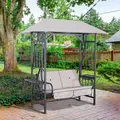 Outsunny Outdoor Garden 2 Seater Canopy Swing Chair Seat Porch Loveseat Vintage Hammock Cushioned Seat w/ and Side Drink Panel - 2