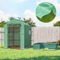 Outsunny Mini Greenhouse with Raised Garden Bed, Galvanised Walk-in Greenhouse with Roll Up Windows, 56" x 56" x 75", Green - 3