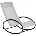 Outsunny Outdoor Rocking Chair Sun Lounger Recliner Rocker with Texteline Fabric Patio Garden Relaxer with Pillow Grey - 1