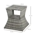 Outsunny Outdoor Patio Rattan Wicker Coffee Table Bistro Side Table w/ Umbrella Hole and Storage Space, Grey - 3