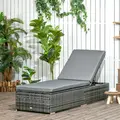 Outsunny PE Rattan Sun Lounger, Five-level Adjustable Recliner Bed Chair with Soft Padded Cushion for Patio, Garden, Mixed Grey - 2