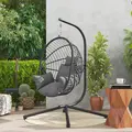 Outsunny Metal Stand Hanging Egg Chair, with Full Body Padded Seat - Grey - 9