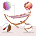 Outsunny Outdoor Hammock with Stand, Free Standing Hammock with Arc Wooden Frame and 200 x 100cm Fabric, Garden Swing Hanging Bed with Safe Ropes, Multicolour - 6