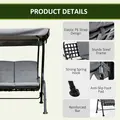 Outsunny Outdoor 3-person Metal Porch Swing Chair Bench, Grey - 7