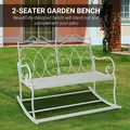 Outsunny Patio 2 Seater Rocking Bench Steel Garden Outdoor Garden Loveseat Chair w/ Decorative Backrest White - 5