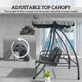 Outsunny Outdoor 2-in-1 Swing Chair Lounger 3 Seater Garden Swing Seat Bed Convertible Tilt Canopy W/ Cushion, Light Grey - 4