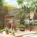 Outsunny Polycarbonate Greenhouse, Large Walk-In Green House with Slide Door and Window, Aluminium Frame, 6x4ft, Silver Tone - 2