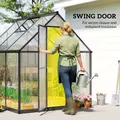 Outsunny Polycarbonate Greenhouse with Swing Door and Adjustable Window, Walk-in Greenhouse with Rain Gutter, 6 x 6.5ft, Black - 7