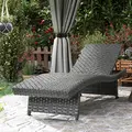 Outsunny Outdoor PE Rattan Sun Lounger, Folding Wicker Garden Lounger Recliner with 4-Level Adjustable Backrest, Rolling Sunbed Lounge Chair with Wheels, Non-Slip Legs for Balcony, Beach, Mixed-grey - 9