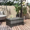 Outsunny PE Rattan Garden Coffee Table, with Glass Table Top - Grey - 2