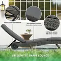 Outsunny Patio Wicker Chaise Lounge Chair, Outdoor PE Rattan Sun Lounger with Adjustable Backrest and 2 Wheels, Dark Grey - 6