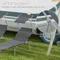 Outsunny Outdoor Foldable Sun Lounger Set of 2, 4 Level Adjustable Backrest Reclining Sun Lounger Chair with Angle Adjust Sun Shade Awning for Beach, Garden, Patio, Grey - 6