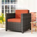 Outsunny PE Rattan Garden Armchair with Cushion - Mixed Brown/Orange - 8
