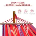 Outsunny Outdoor Hammock with Stand, Free Standing Hammock with Arc Wooden Frame and 200 x 100cm Fabric, Garden Swing Hanging Bed with Safe Ropes, Multicolour - 4