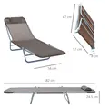 Outsunny Outdoor Foldable Sun Lounger, Adjustable Backrest Garden Recliner Sun Lounger Chair with Headrest Pillow, Coffee - 3