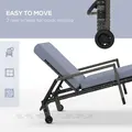 Outsunny Outdoor PE Rattan Sun Lounger Set of 2, Wicker Chaise Recliner Garden Chair with 5-Level Adjustable Backrest and 2 Wheels, Dark Grey - 4