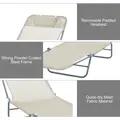Outsunny Outdoor Foldable Sun Lounger, Adjustable Backrest Garden Recliner Sun Lounger Chair with Headrest Pillow, Beige - 5