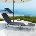 Outsunny Outdoor Foldable Sun Lounger, 4 Level Adjustable Backrest Reclining Sun Lounger Chair with Angle Adjust Sun Shade Awning for Beach, Garden, Patio, Grey - 2