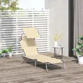 Outsunny Outdoor Foldable Sun Lounger, 4 Level Adjustable Backrest Reclining Sun Lounger Chair with Angle Adjust Sun Shade Awning for Beach, Garden, Patio, Beige - 2
