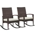 Outsunny Outdoor PE Rattan Rocking Chair Set of 2, Garden Rocking Chair Set with Armrest and Cushion, Brown - 1