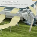 Outsunny Outdoor Foldable Sun Lounger Set of 2, 4 Level Adjustable Backrest Reclining Sun Lounger Chair with Angle Adjust Sun Shade Awning for Beach, Garden, Patio, Beige - 6
