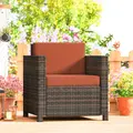 Outsunny PE Rattan Garden Armchair with Cushion - Mixed Brown/Orange - 2