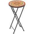 Outsunny Mosaic Outdoor Garden Table, 35.5cm Round Folding Coffee Table with Metal Frame for Balcony Terrace, Orange - 1