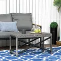 Outsunny Outdoor Coffee Table, Garden PE Rattan Side Table with Plastic Board Under the Full Woven Table Top and X-Shape Frame for Patio, Balcony, Mixed Grey - 2