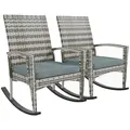 Outsunny Outdoor PE Rattan Rocking Chair Set of 2, Garden Rocking Chair Set with Armrest and Cushion, Light Grey - 1