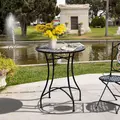 Outsunny Round Mosaic Tabletop Garden Table - Grey/Black - 2