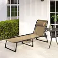 Outsunny Portable Sun Lounger, Folding Camping Bed Cot, Reclining Lounge Chair 5-position Adjustable Backrest with Side Pocket, Pillow for Patio Garden Beach Pool, Beige - 9
