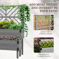 Outsunny Raised Garden Bed with Trellis, 2-Tier Wooden Elevated Planter Box  for Vegetables, Flowers, Herbs, Grey - 4