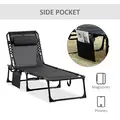 Outsunny Portable Sun Lounger, Folding Camping Bed Cot, Reclining Lounge Chair 5-position Adjustable Backrest with Side Pocket, Pillow for Patio Garden Beach Pool, Black - 7