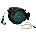 Outsunny Retractable Hose Reel Wall Mounted, 30+2m Garden Hose Pipe Reel with Lock, Auto Rewind, 7 in 1 Spray Nozzle, Includes Wall Fixings, 180° Swivel, Outdoor Watering, 59 x 23 x 42 cm, Green - 1