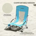 Outsunny Set of 2 Folding Beach Chair, Low Camping Chair with Mesh Back, Carry Bag and Cup Holder for Garden Outdoor Picnic Festival Travel, Blue - 5