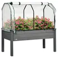 Outsunny Raised Garden Bed Outdoor Elevated Wood Planter Box w/ PE Cover, Dark Grey - 1